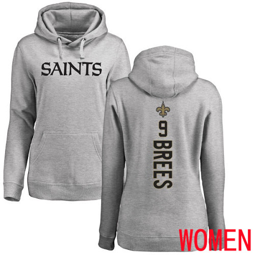 New Orleans Saints Ash Women Drew Brees Backer NFL Football #9 Pullover Hoodie Sweatshirts